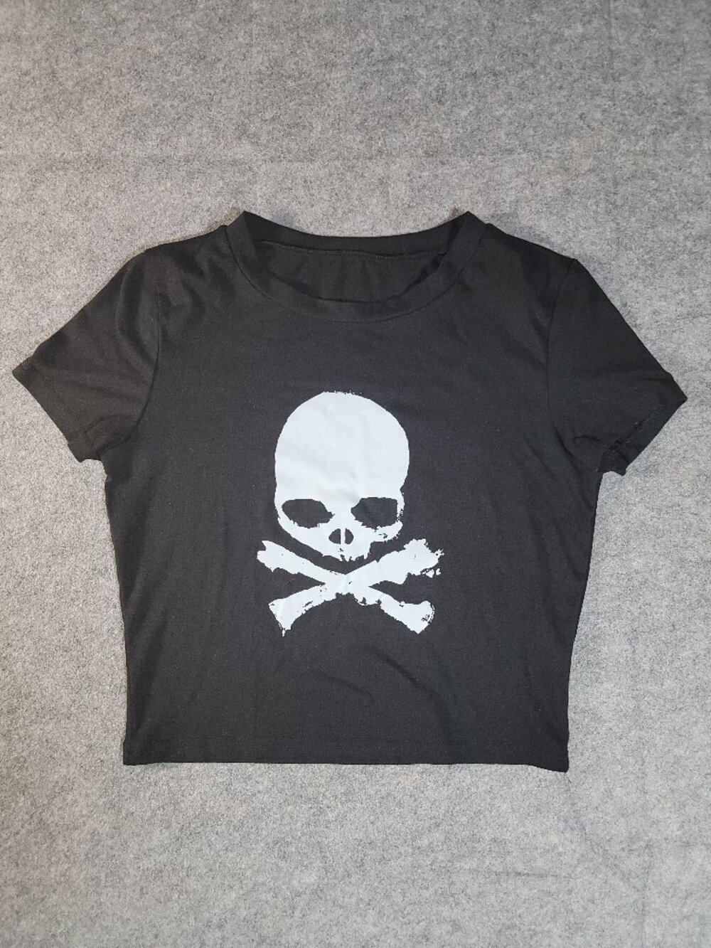 Black Skull & Crossbones Graphic Crop Top Small Grunge Alt Goth